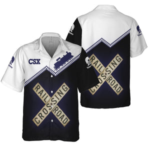 Railspirit Personalized CSX Transportation Railroad Hawaiian Shirt Railroad Crossing Printed Train Track Shirt