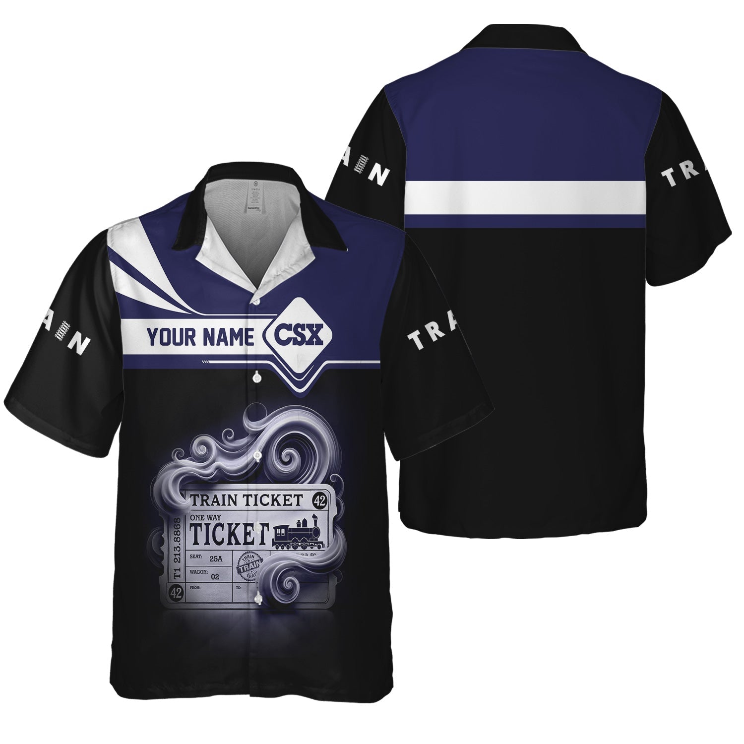 Railspirit Personalized CSX Transportation Railroad Hawaiian Shirt Train Ticket  American Locomotive Printed Train