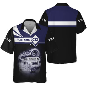 Railspirit Personalized CSX Transportation Railroad Hawaiian Shirt Train Ticket  American Locomotive Printed Train