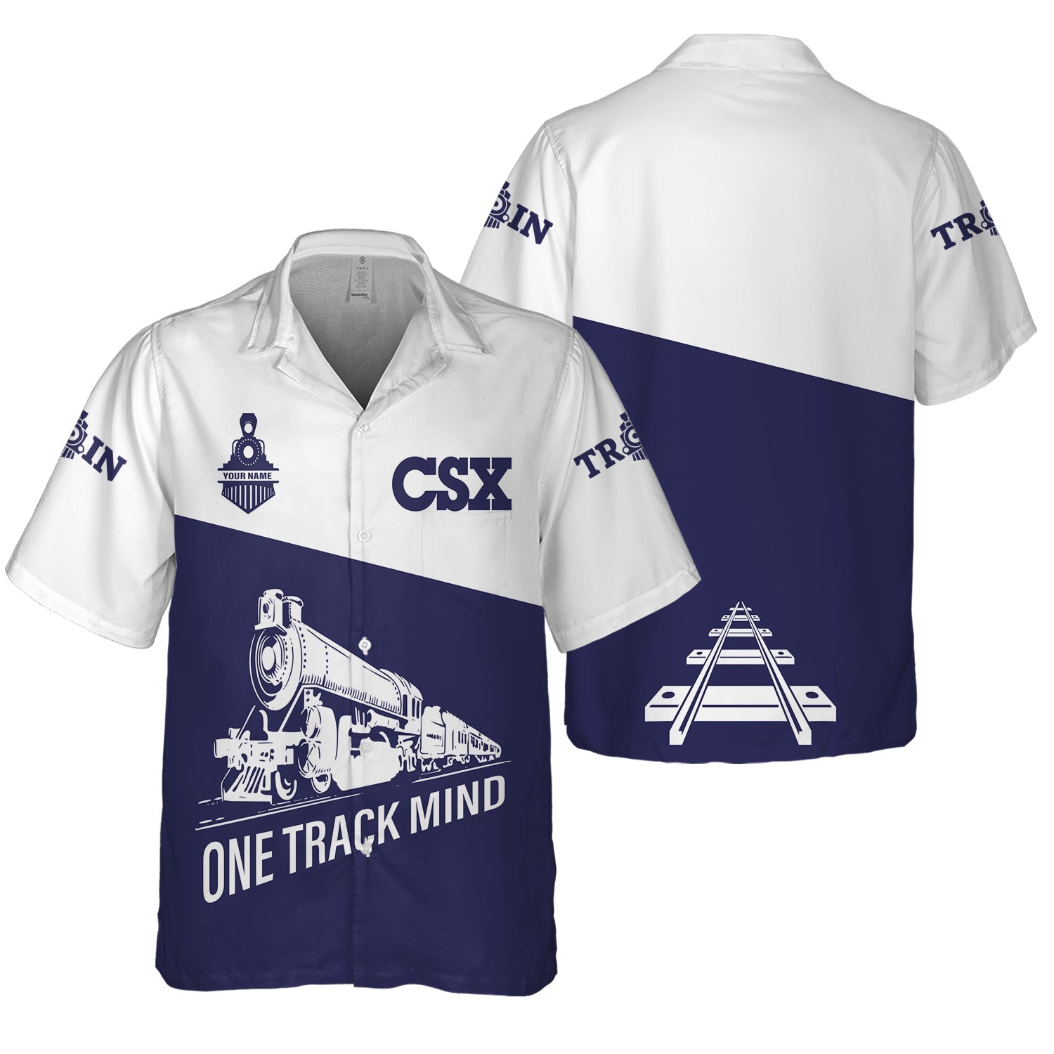 Railspirit Personalized CSX Transportation Railroad Hawaiian Shirt One Track Mind Unisex Train Shirt Gift Idea For Train Lover