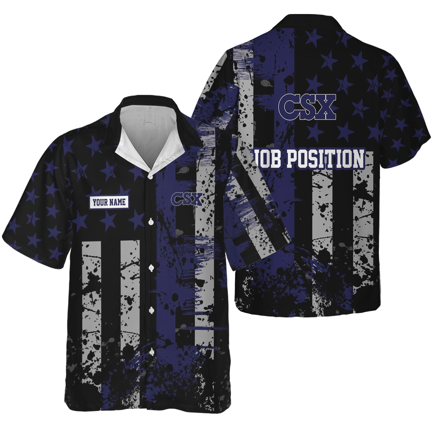 Railspirit Personalized CSX Transportation Railroad Hawaiian Shirt Artistic Paint American Flag Style Train Shirt