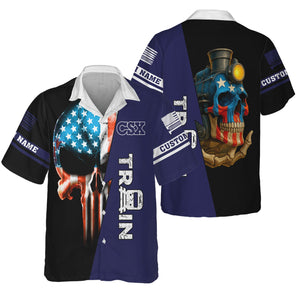 Railspirit Personalized CSX Transportation Railroad Hawaiian Shirt Train Skull American Flag Shirt All Over Print