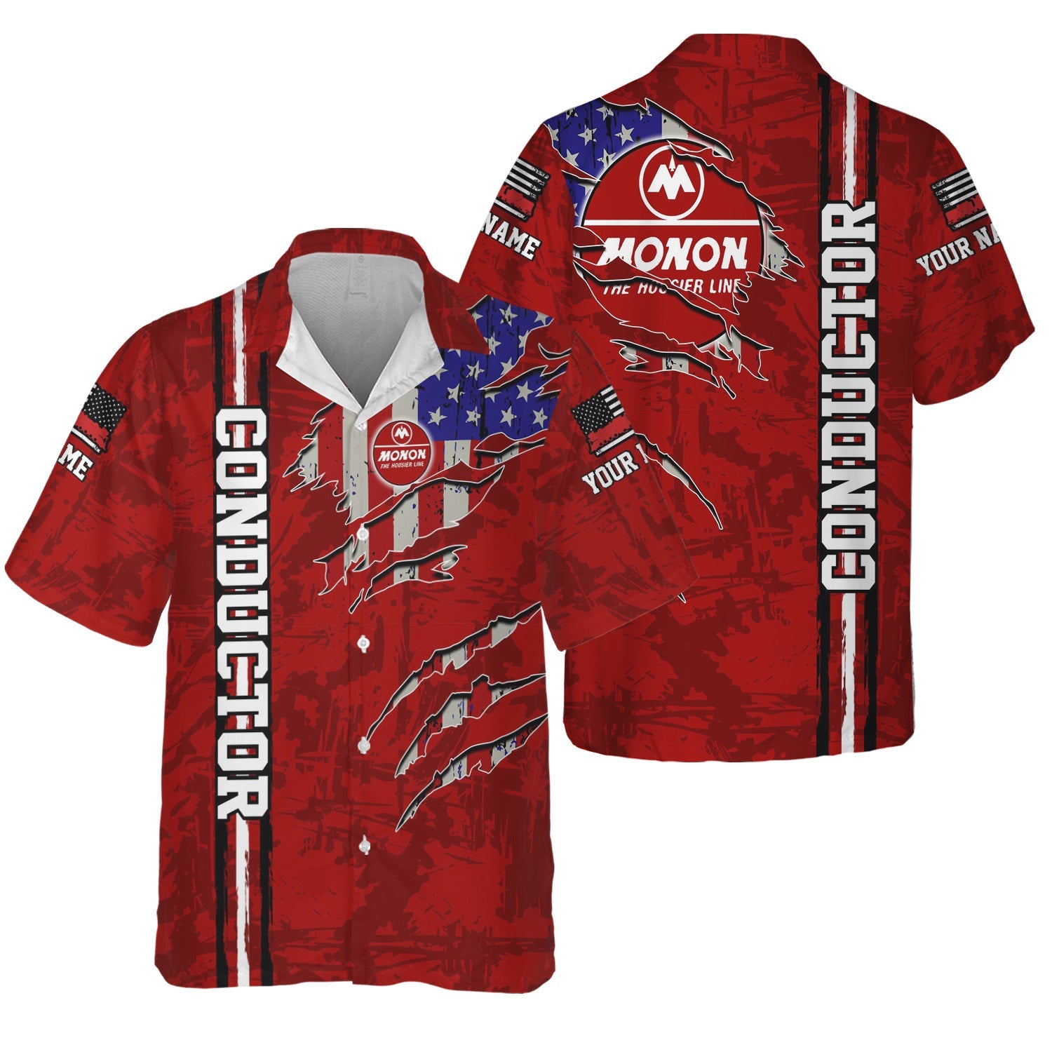 Railspirit Personalized Monon Railroad Hawaiian Shirt USA Flag Claw Art with Custom Job Train Shirt