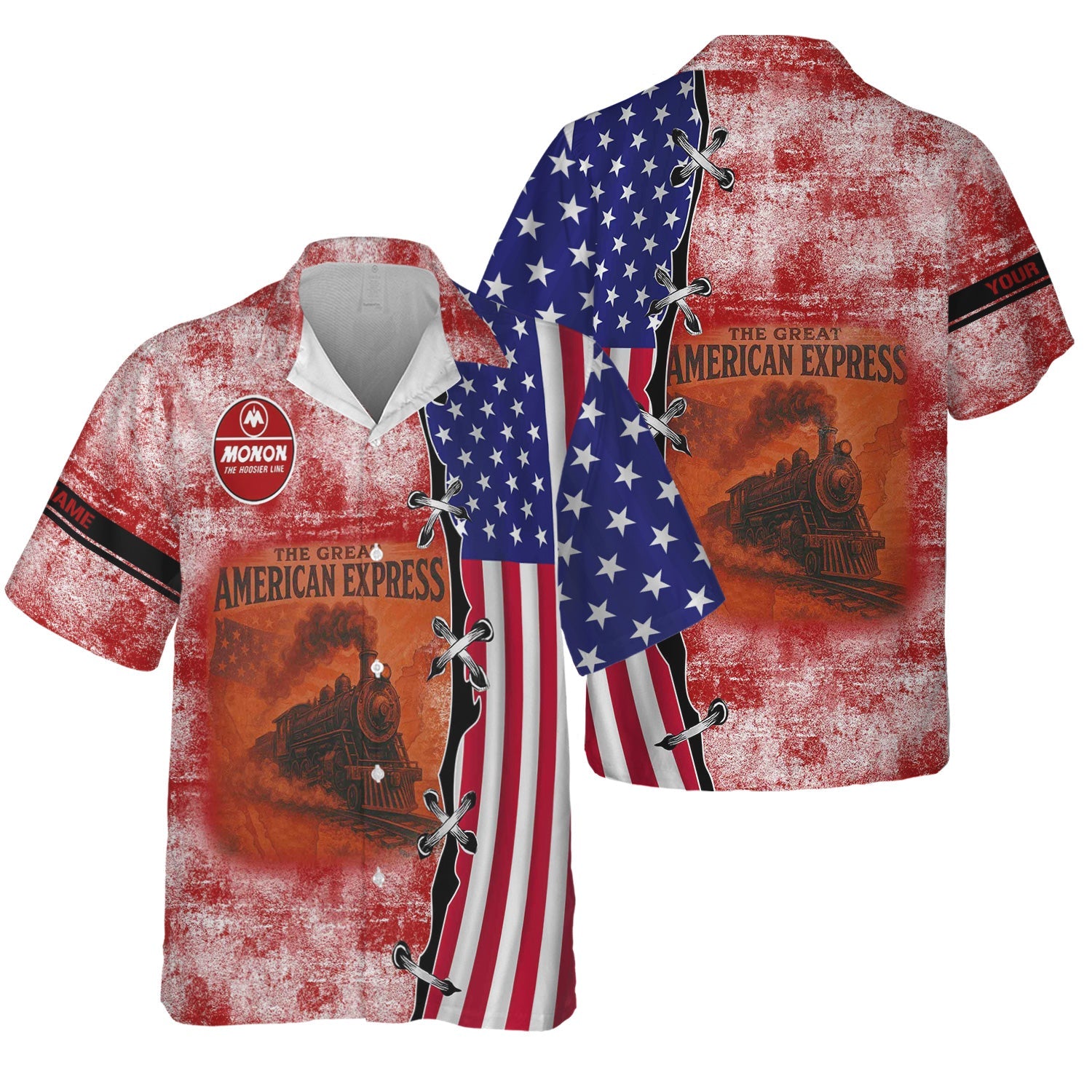 Railspirit Personalized Monon Railroad Hawaiian Shirt Retro American Express Train With USA Flag Shirt