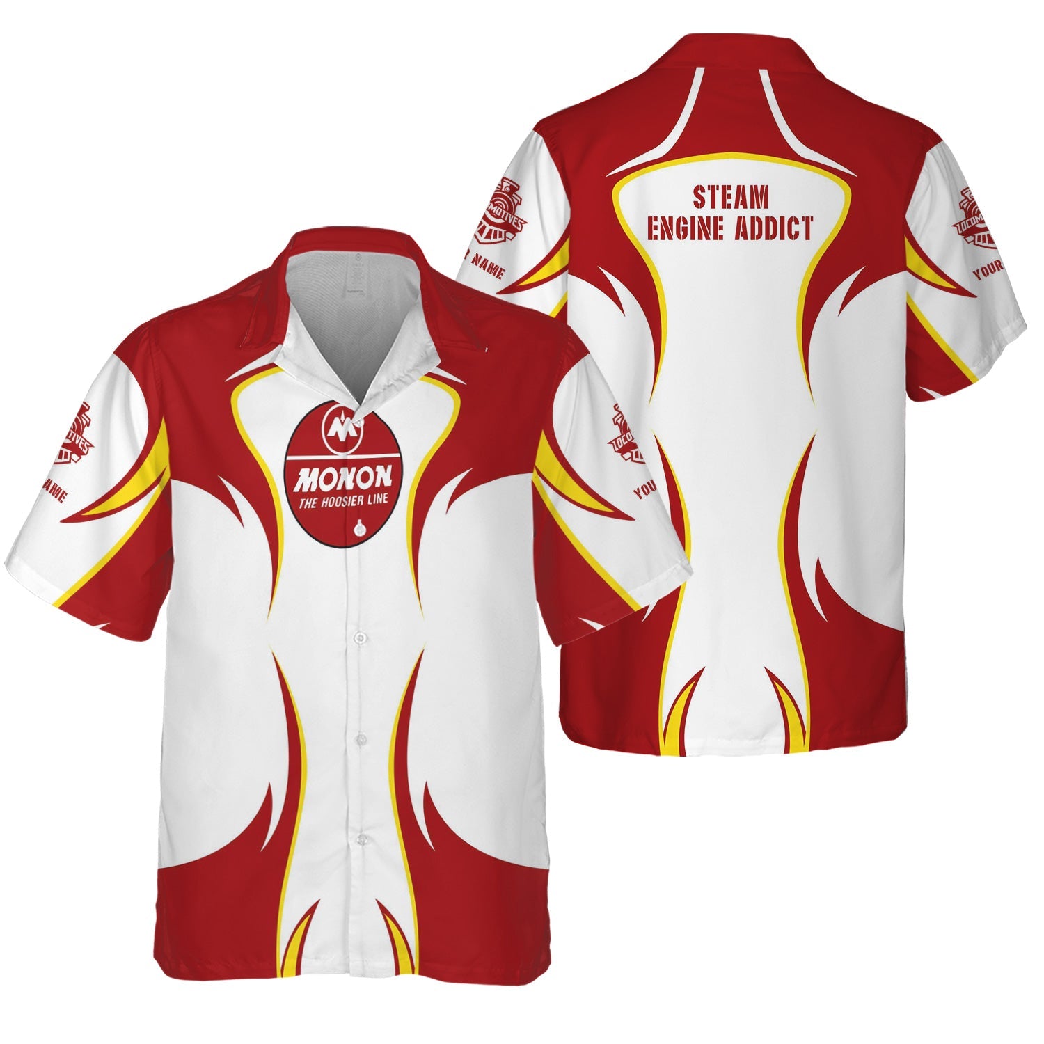 Railspirit Personalized Monon Railroad Hawaiian Shirt Distinctive Flame Style Shirt For Steam Engine Addict