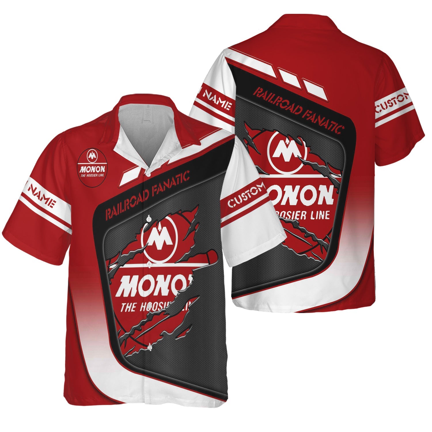Railspirit Personalized Monon Railroad Hawaiian Shirt Ripped Texture Style Train Shirt For Railroad Fanatic