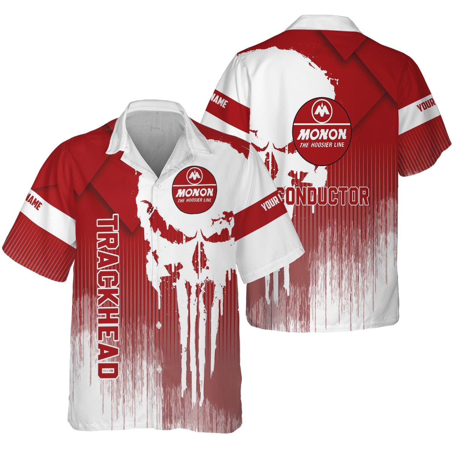 Railspirit Personalized Monon Railroad Hawaiian Shirt Skull Design with Custom Job Train Shirt for Trackhead Crew