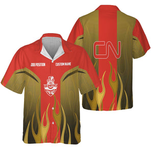 Railspirit Custom Name and Job Title Canadian National Railroad Hawaiian Shirt Flame Graphic Train Shirt For Rail Workers