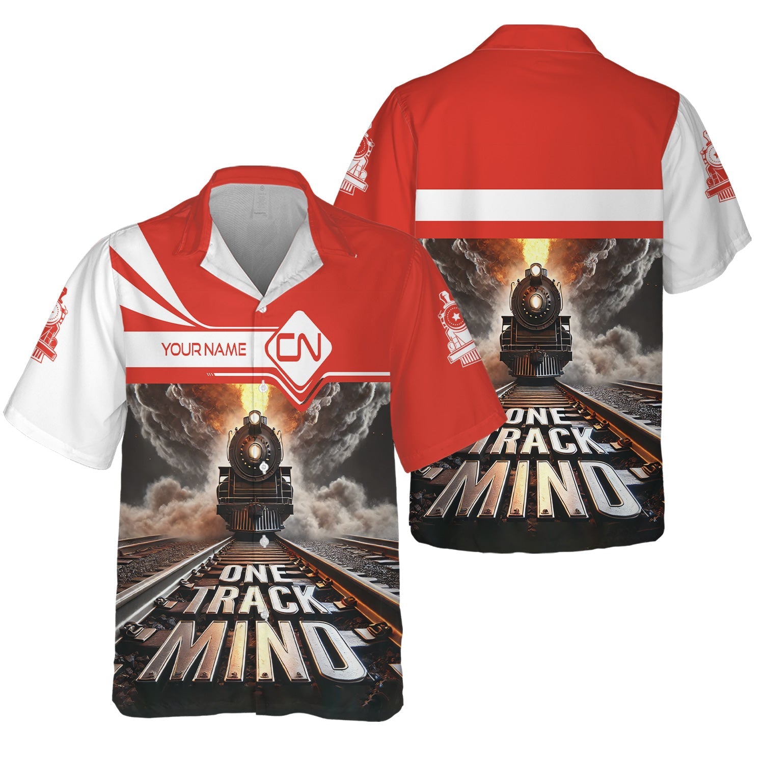 Railspirit Personalized Canadian National Railroad Hawaiian Shirt One Track Mind Train Printed Shirt