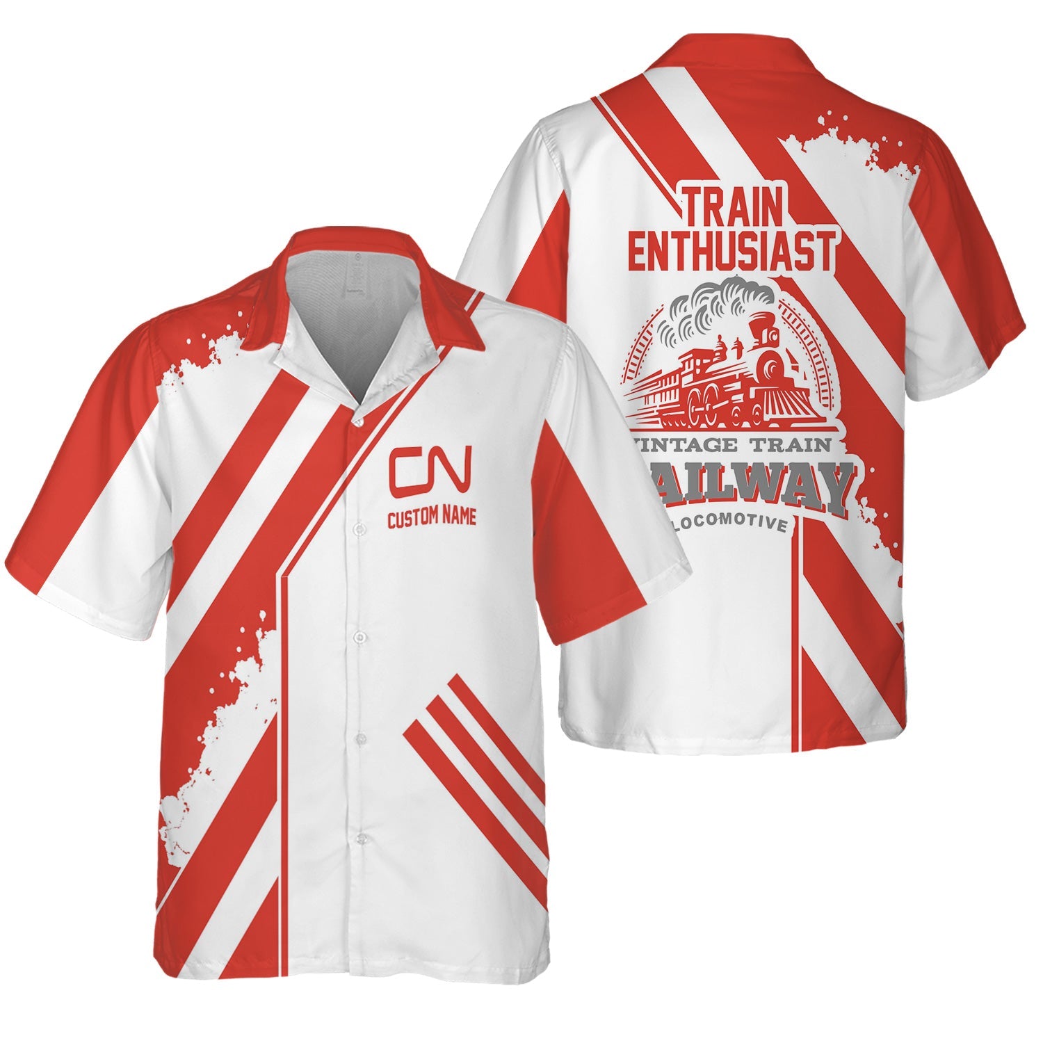 Railspirit Personalized Canadian National Railroad Hawaiian Shirt Locomotive Design Train Shirt for Train Enthusiast