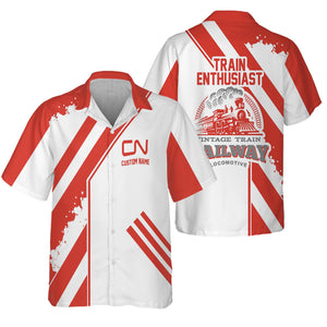 Railspirit Personalized Canadian National Railroad Hawaiian Shirt Locomotive Design Train Shirt for Train Enthusiast