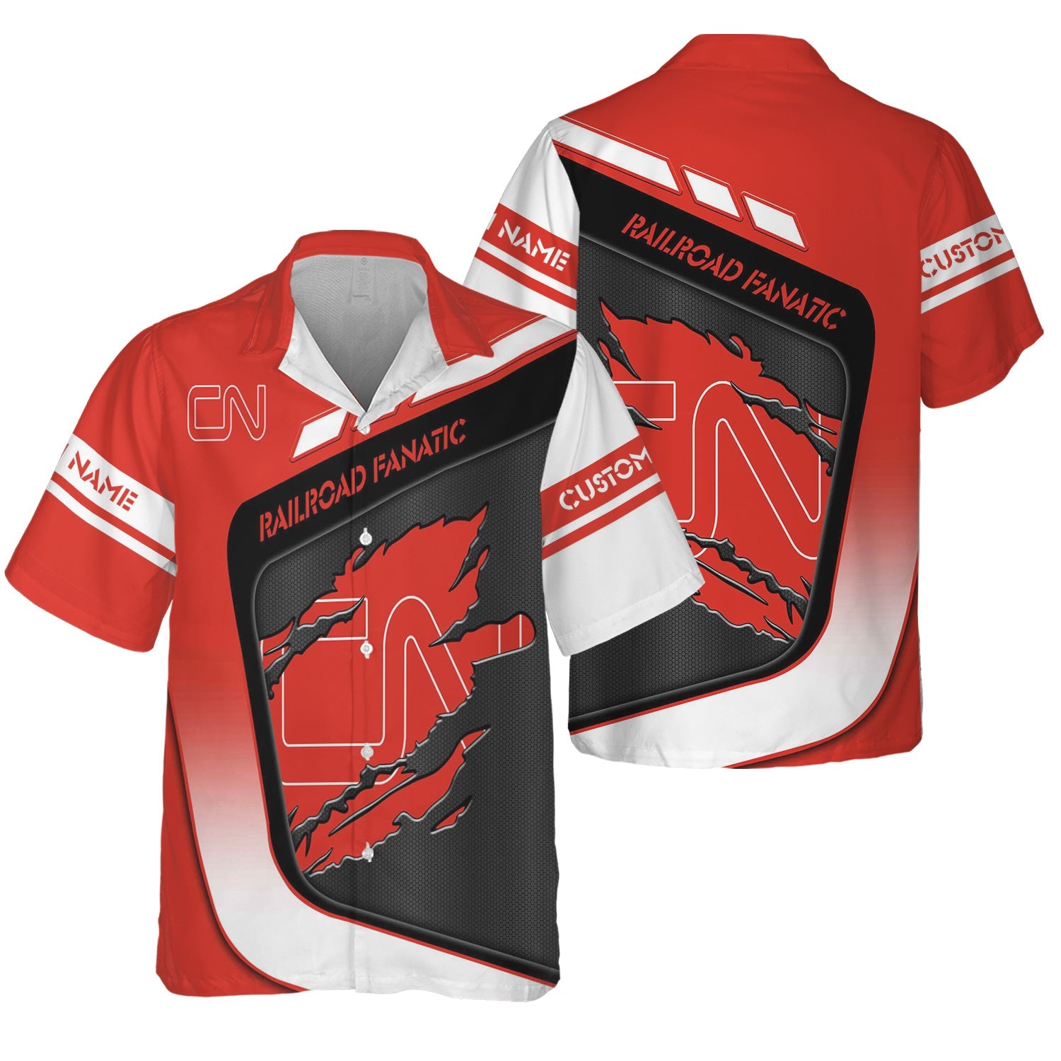 Railspirit Personalized Canadian National Railroad Hawaiian Shirt Ripped Texture Style Train Shirt For Railroad Fanatic