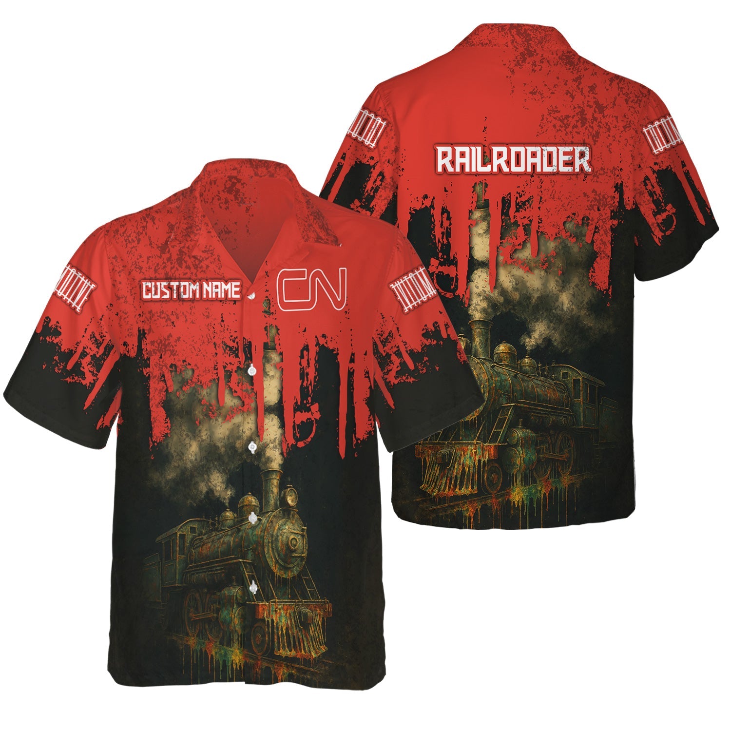 Railspirit Personalized Canadian National Railroad Hawaiian Shirt Vintage Train Art Style Shirt For Locomotive Fans