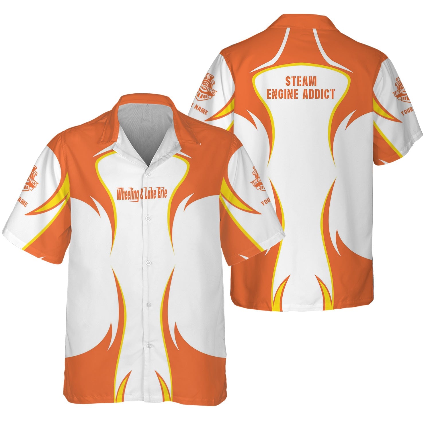 Railspirit Personalized Wheeling And Lake Erie Railroad Hawaiian Shirt Distinctive Flame Style Shirt For Steam Engine Addict