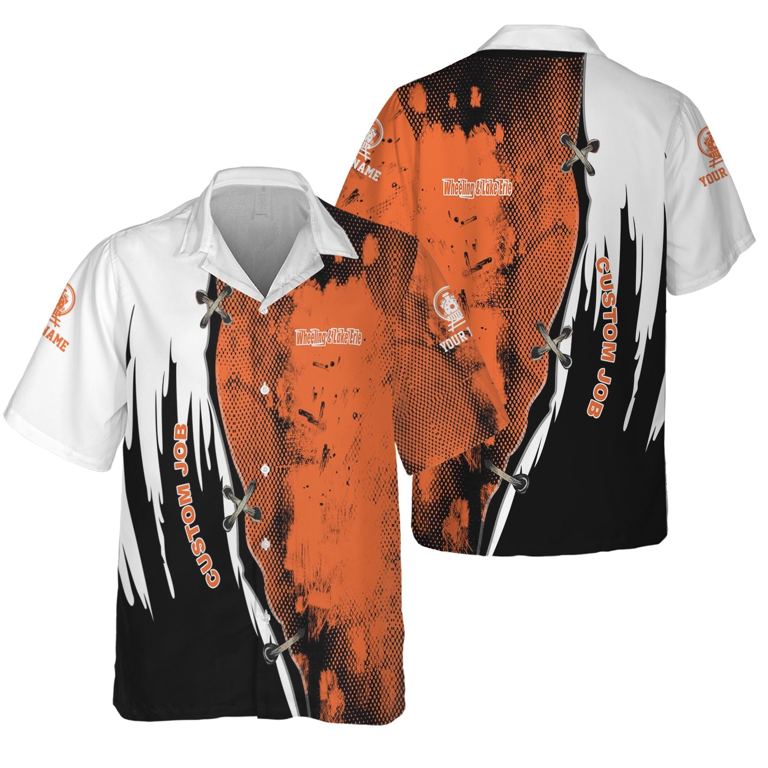 Railspirit Personalized Wheeling And Lake Erie Railroad Hawaiian Shirt Retro Stitches Design with Custom Position Train Shirt