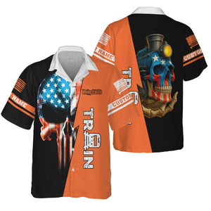 Railspirit Personalized Wheeling And Lake Erie Railroad Hawaiian Shirt Train Skull American Flag Shirt All Over Print
