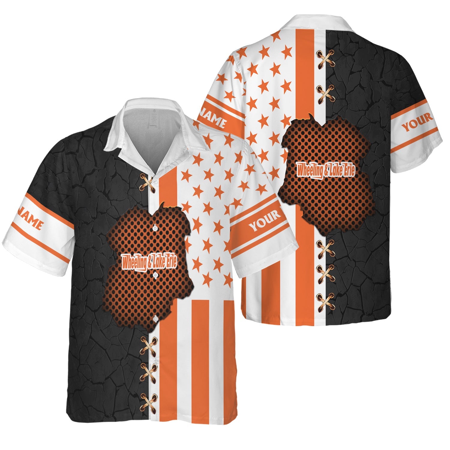 Railspirit Personalized Wheeling And Lake Erie Railroad Hawaiian Shirt American Flag with Crack Effect Train Shirt