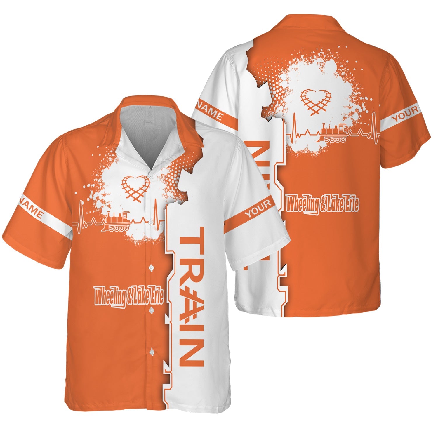 Railspirit Personalized Wheeling And Lake Erie Railroad Hawaiian Shirt Engine Heartbeat and Track Love Style Shirt Gift Idea For Train Lovers