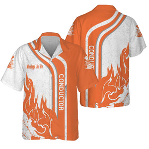 Railspirit Personalized Wheeling And Lake Erie Railroad Hawaiian Shirt Flame Design with Custom Job Position Train Shirt