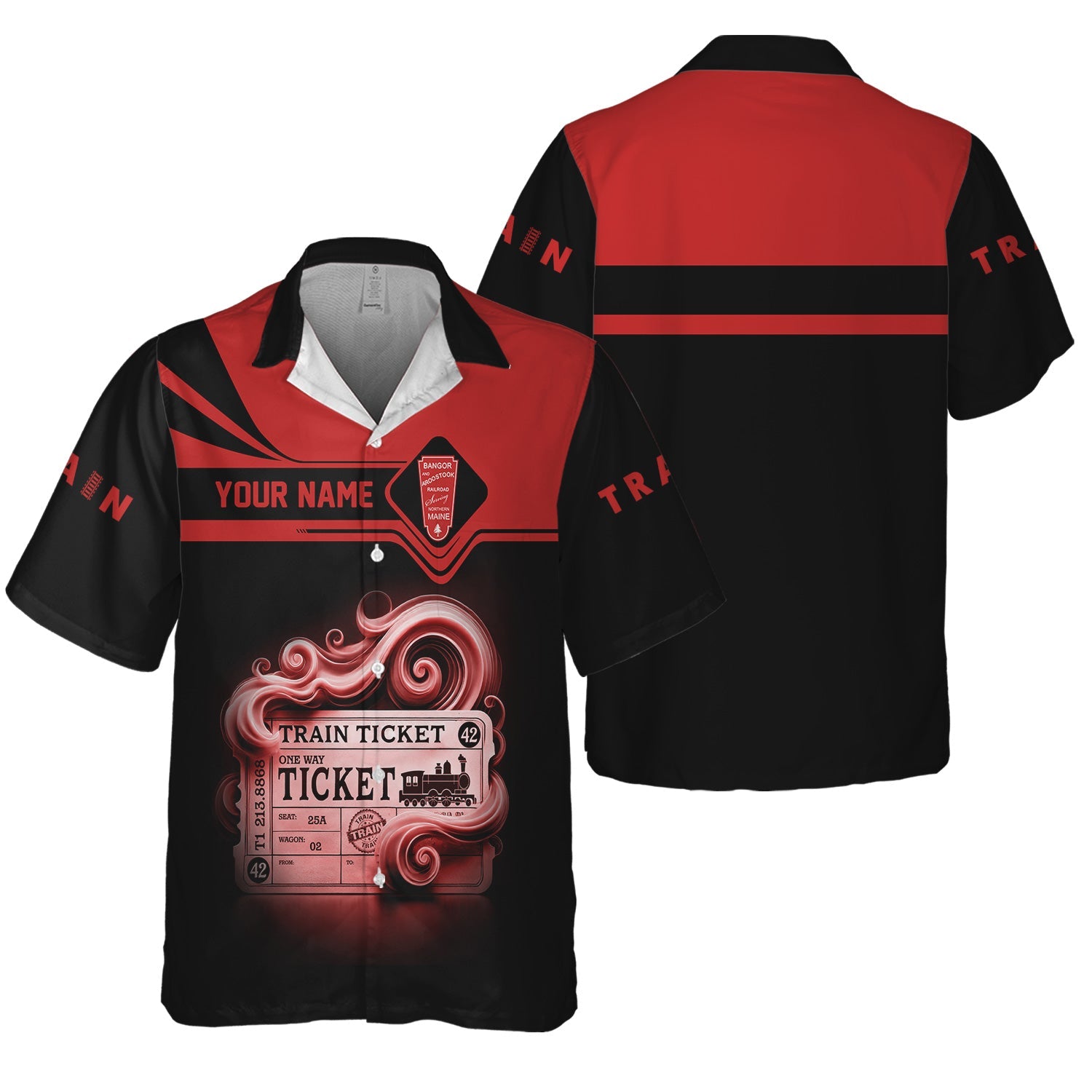 Railspirit Personalized Bangor And Aroostook Railroad Hawaiian Shirt Train Ticket  American Locomotive Printed Train