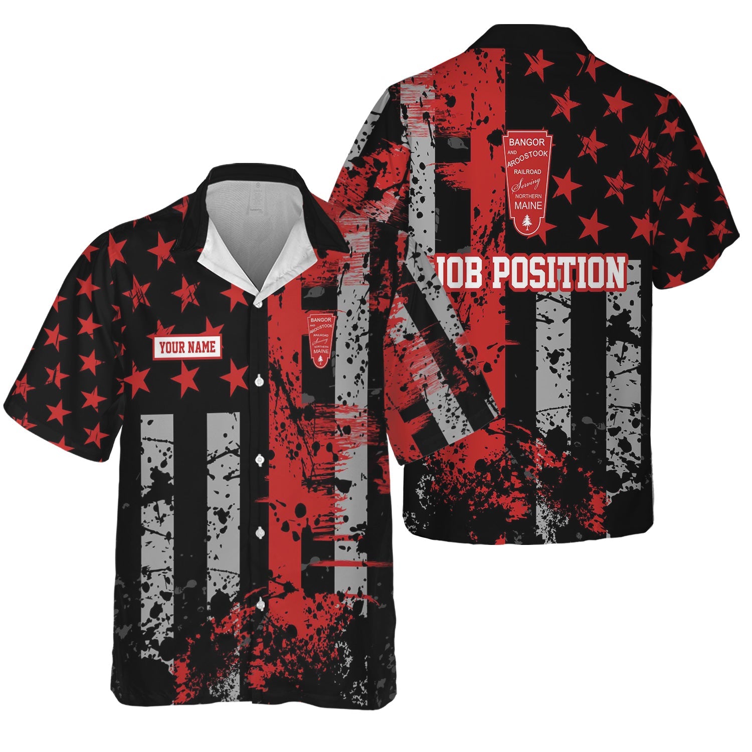 Railspirit Personalized Bangor And Aroostook Railroad Hawaiian Shirt Artistic Paint American Flag Style Train Shirt