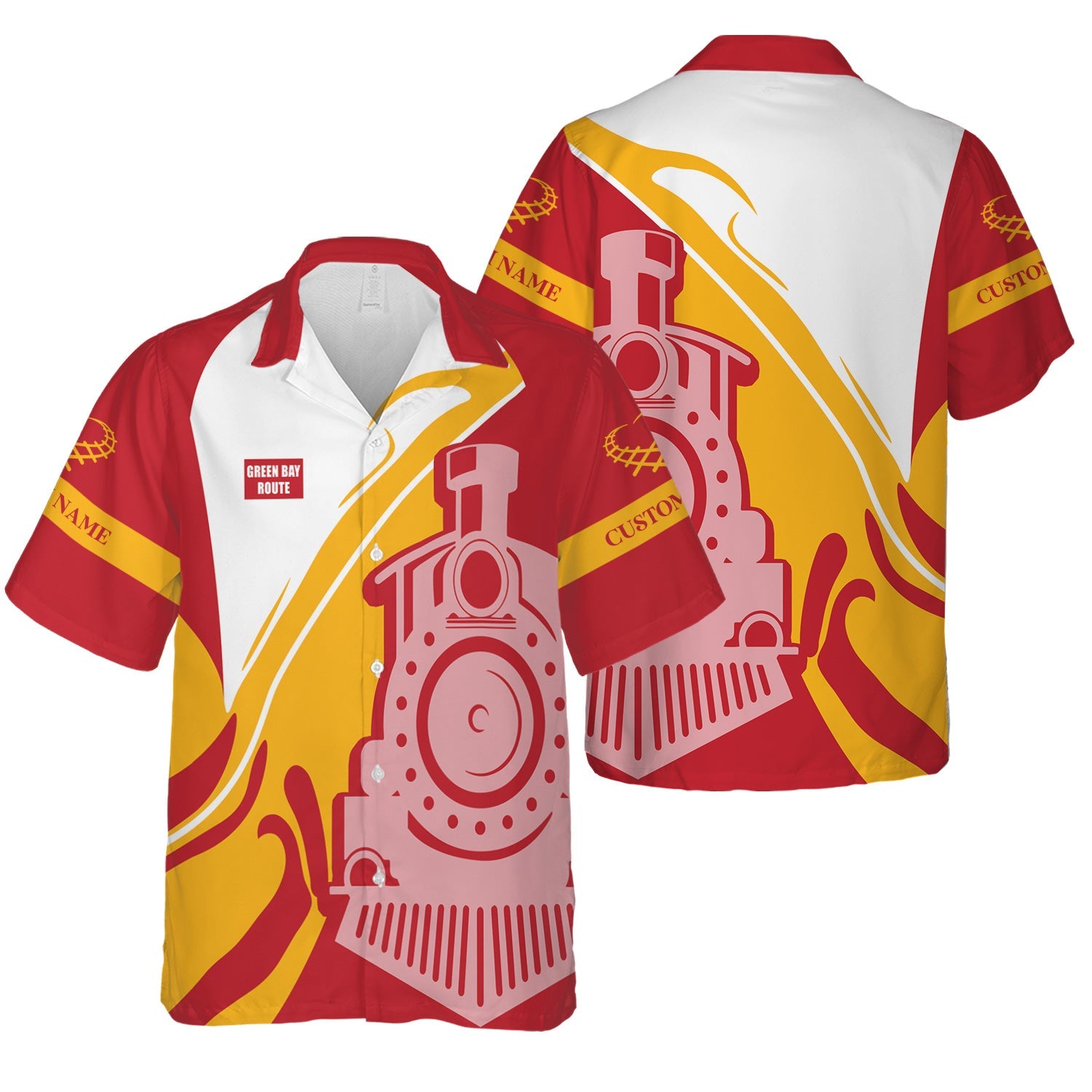 Railspirit Personalized Green Bay & Western Railroad Hawaiian Shirt Flame-Inspired Style Shirt Gift Idea For Train Lovers
