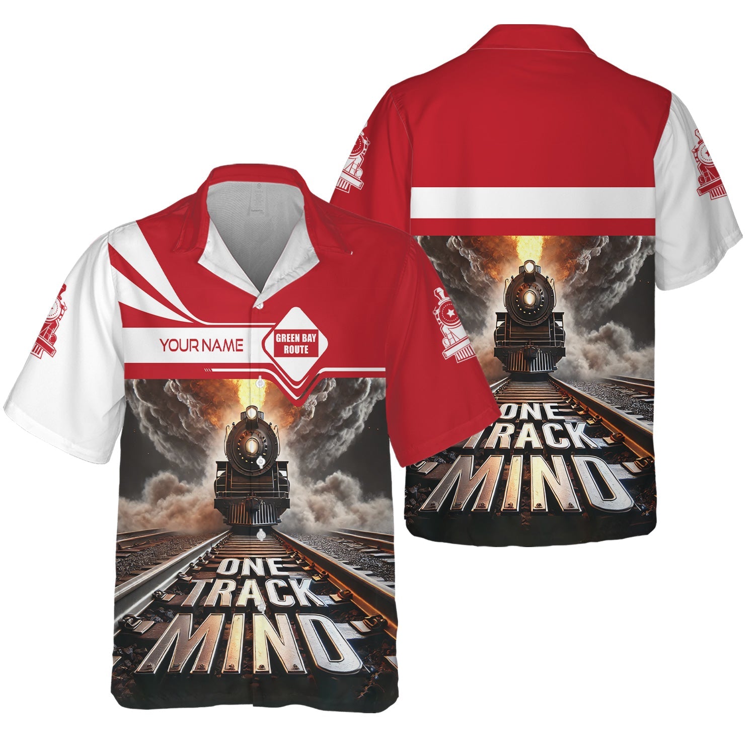 Railspirit Personalized Green Bay & Western Railroad Hawaiian Shirt One Track Mind Train Printed Shirt