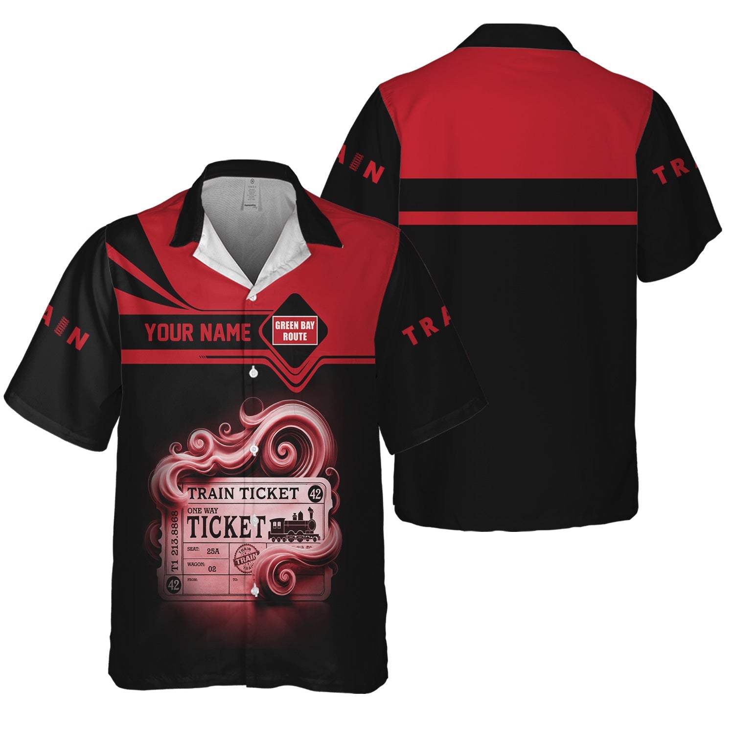 Railspirit Personalized Green Bay & Western Railroad Hawaiian Shirt Train Ticket  American Locomotive Printed Train