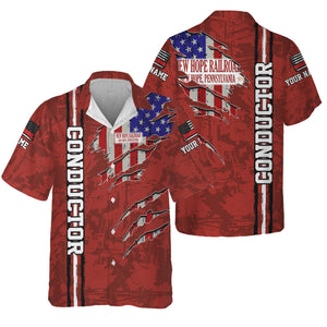 Railspirit Personalized New Hope Railroad Hawaiian Shirt USA Flag Claw Art with Custom Job Train Shirt
