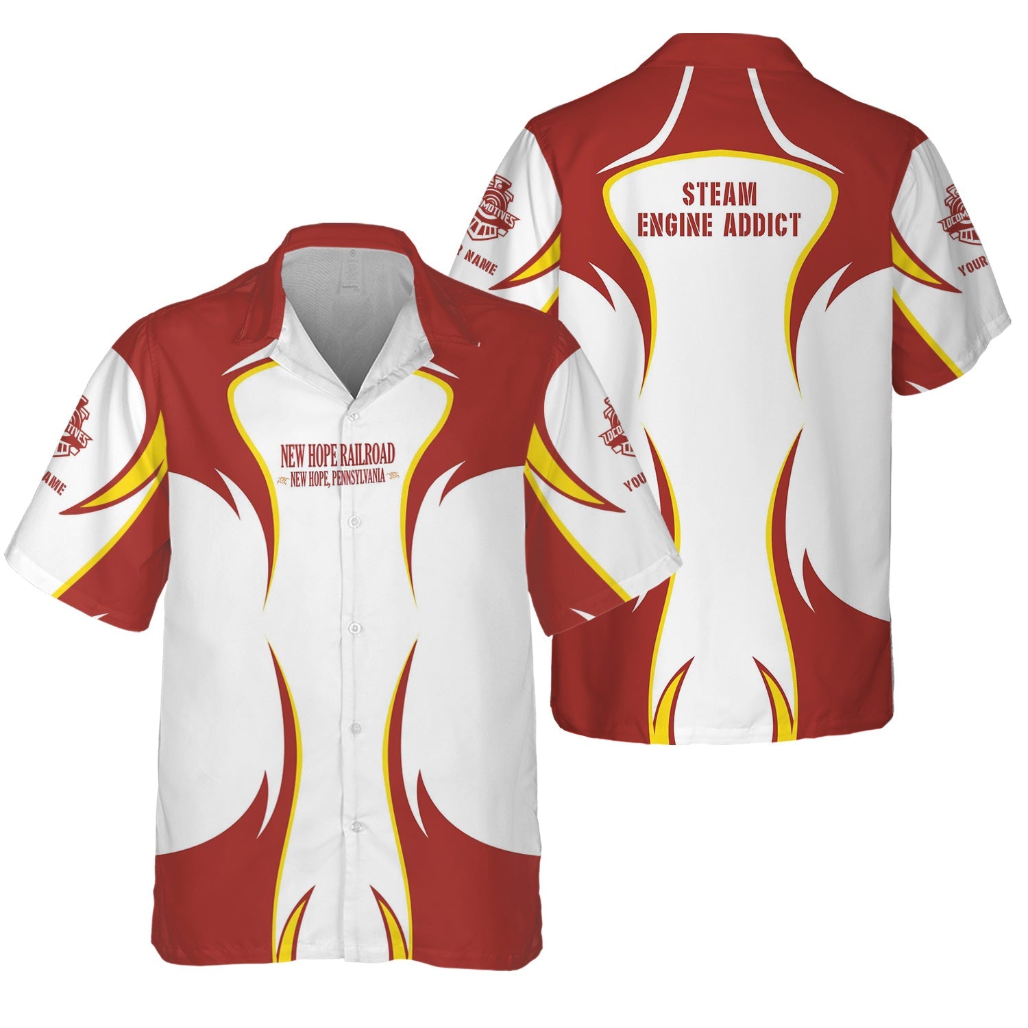 Railspirit Personalized New Hope Railroad Hawaiian Shirt Distinctive Flame Style Shirt For Steam Engine Addict