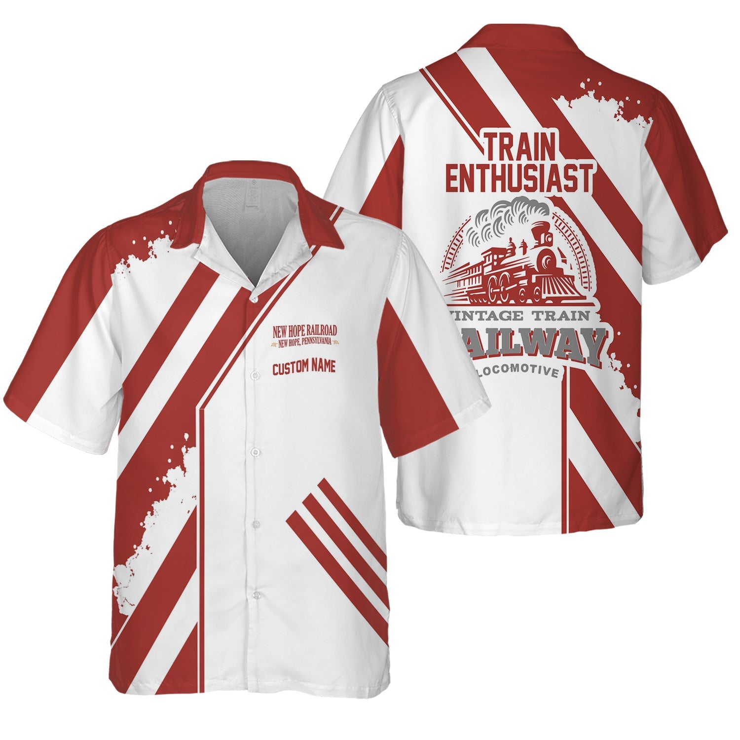 Railspirit Personalized New Hope Railroad Hawaiian Shirt Locomotive Design Train Shirt for Train Enthusiast