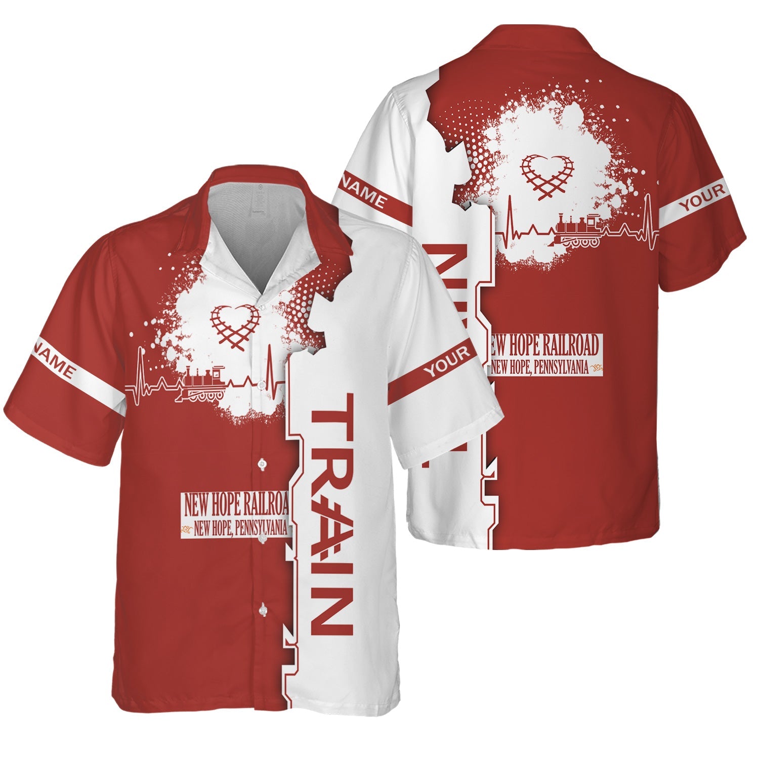 Railspirit Personalized New Hope Railroad Hawaiian Shirt Engine Heartbeat and Track Love Style Shirt Gift Idea For Train Lovers