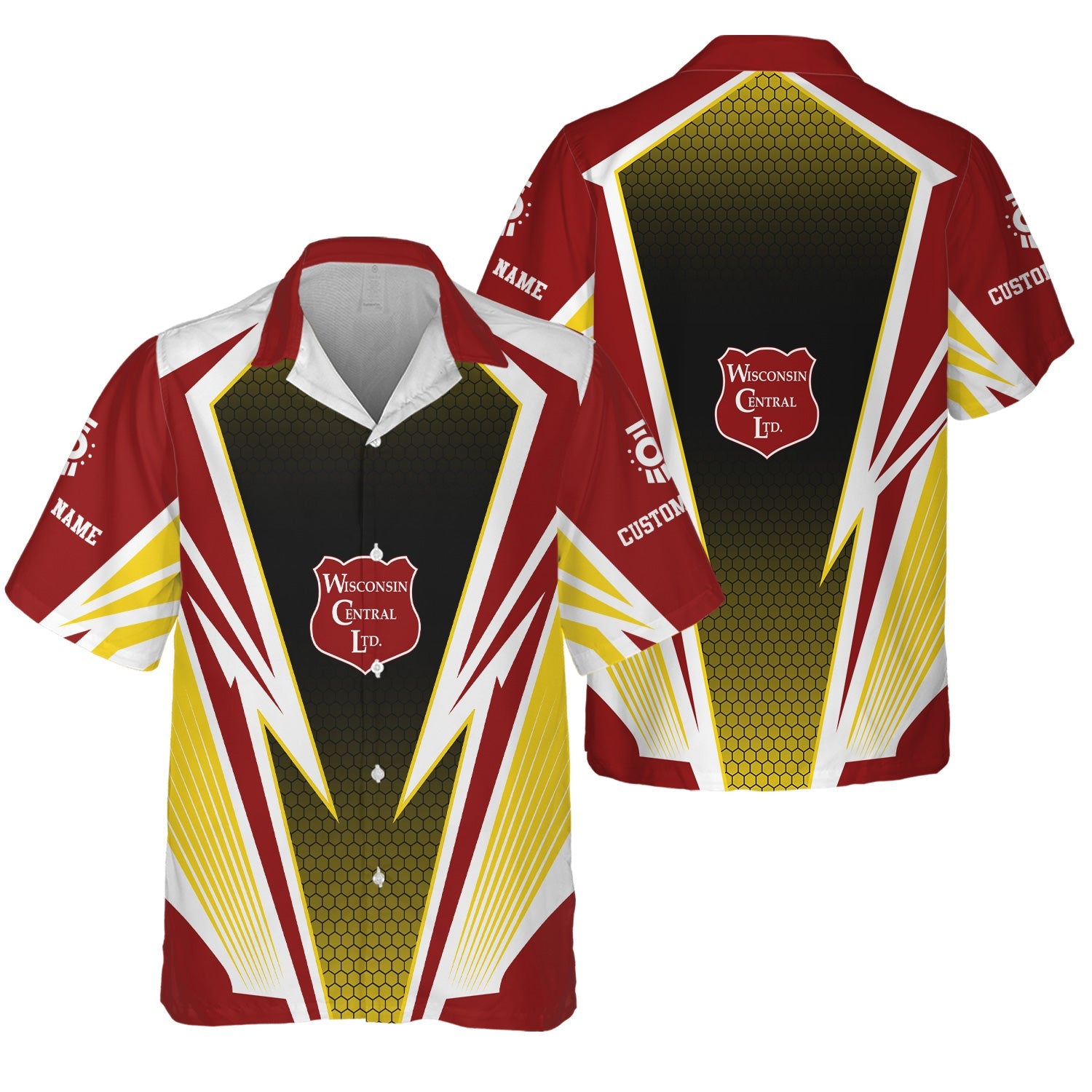 Railspirit Personalized Wisconsin Central Ltd Railroad Hawaiian Shirt Lightning Graphic Style Shirt Gift Idea For Train Lover