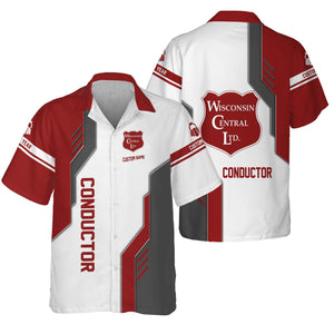 Railspirit Personalized Wisconsin Central Ltd Railroad Hawaiian Shirt Unique Railway Style with Custom Job Train Shirt