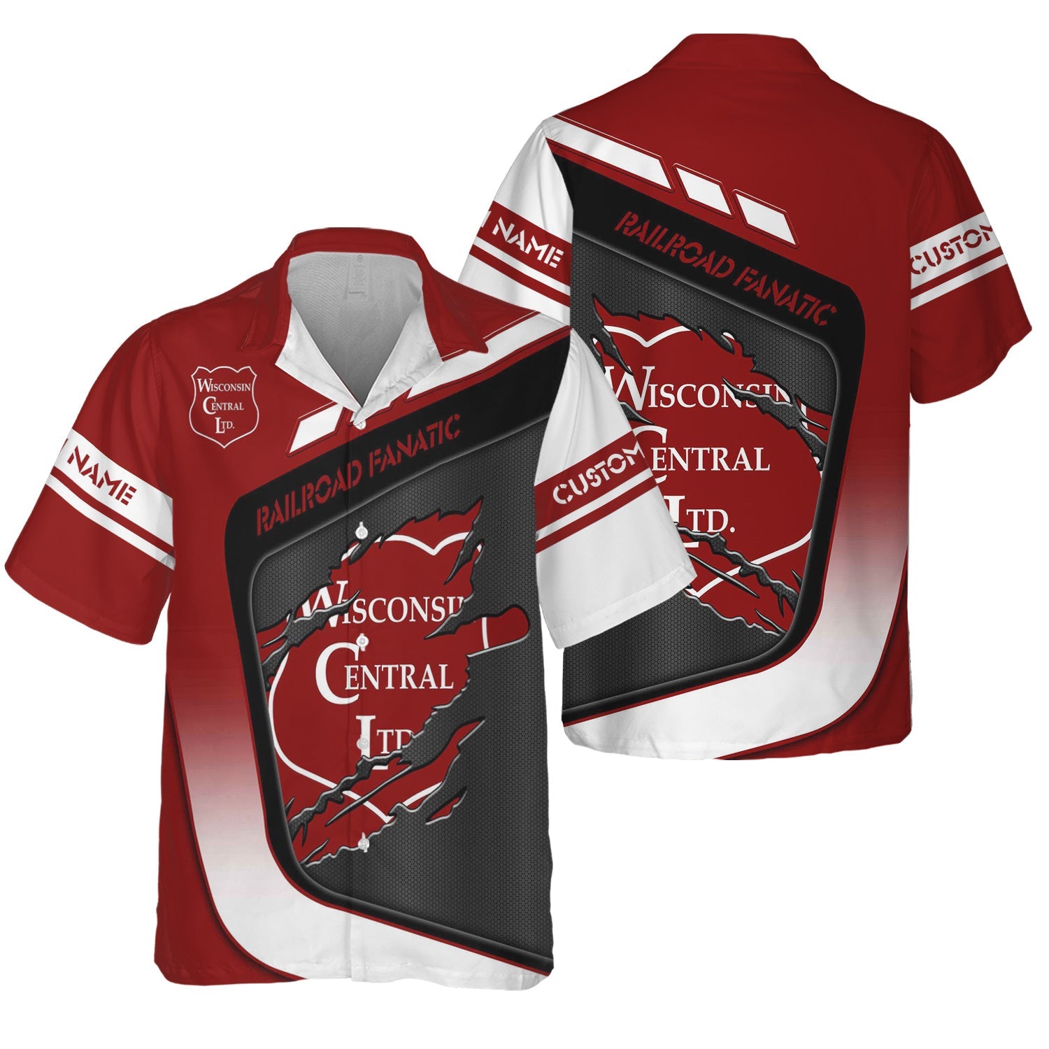 Railspirit Personalized Wisconsin Central Ltd Railroad Hawaiian Shirt Ripped Texture Style Train Shirt For Railroad Fanatic