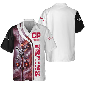 Railspirit Custom Name Canadian Pacific Railroad Hawaiian Shirt Railroad Crossing Sign Printed Train Shirt
