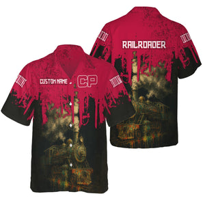 Railspirit Personalized Canadian Pacific Railroad Hawaiian Shirt Vintage Train Art Style Shirt For Locomotive Fans