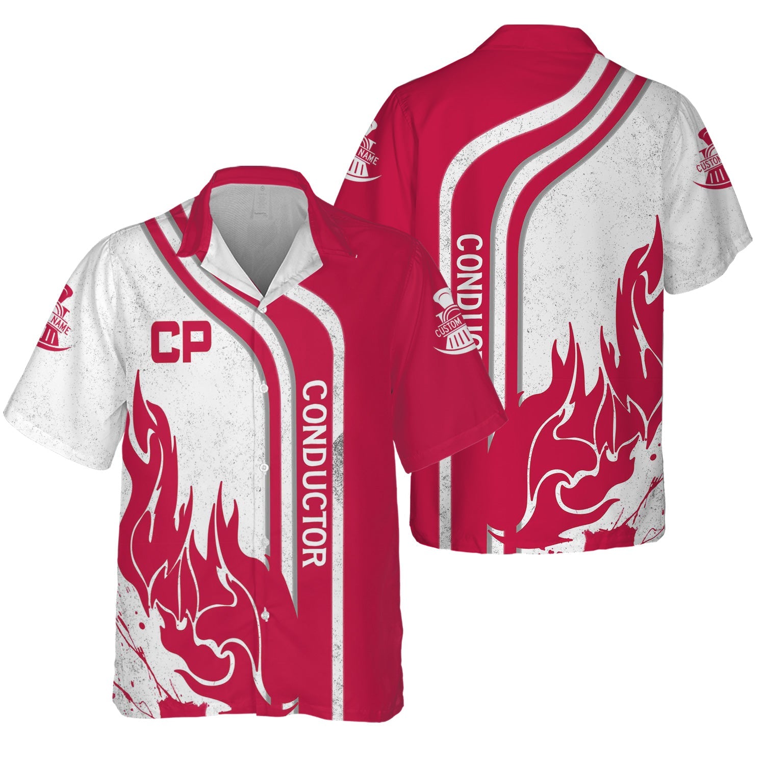 Railspirit Personalized Canadian Pacific Railroad Hawaiian Shirt Flame Design with Custom Job Position Train Shirt
