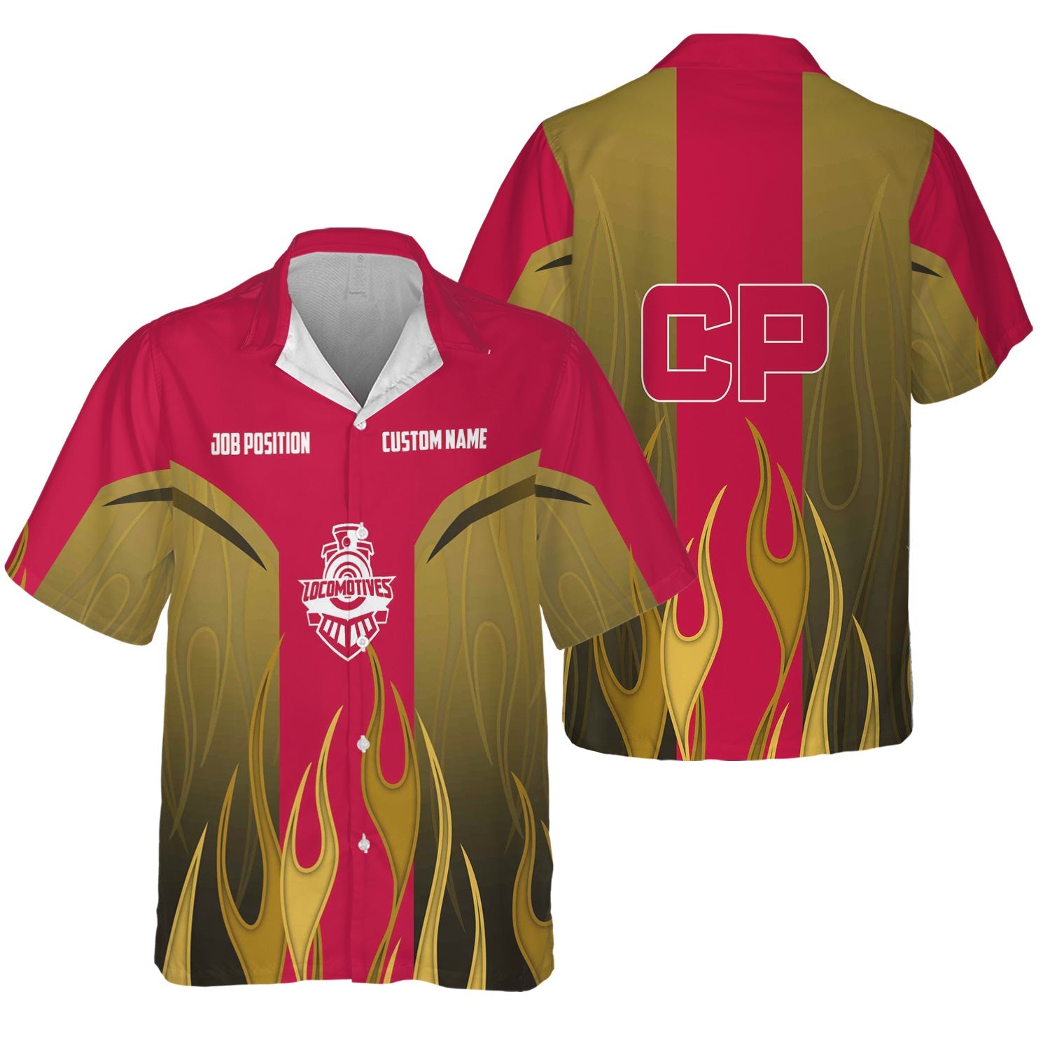 Railspirit Custom Name and Job Title Canadian Pacific Railroad Hawaiian Shirt Flame Graphic Train Shirt For Rail Workers