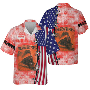 Railspirit Personalized Fleischmann And Western Railroad Hawaiian Shirt Retro American Express Train With USA Flag Shirt