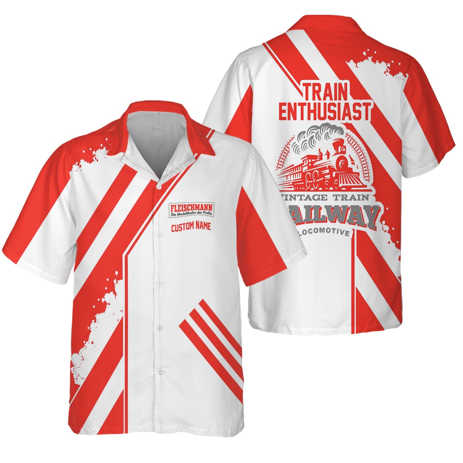 Railspirit Personalized Fleischmann And Western Railroad Hawaiian Shirt Locomotive Design Train Shirt for Train Enthusiast