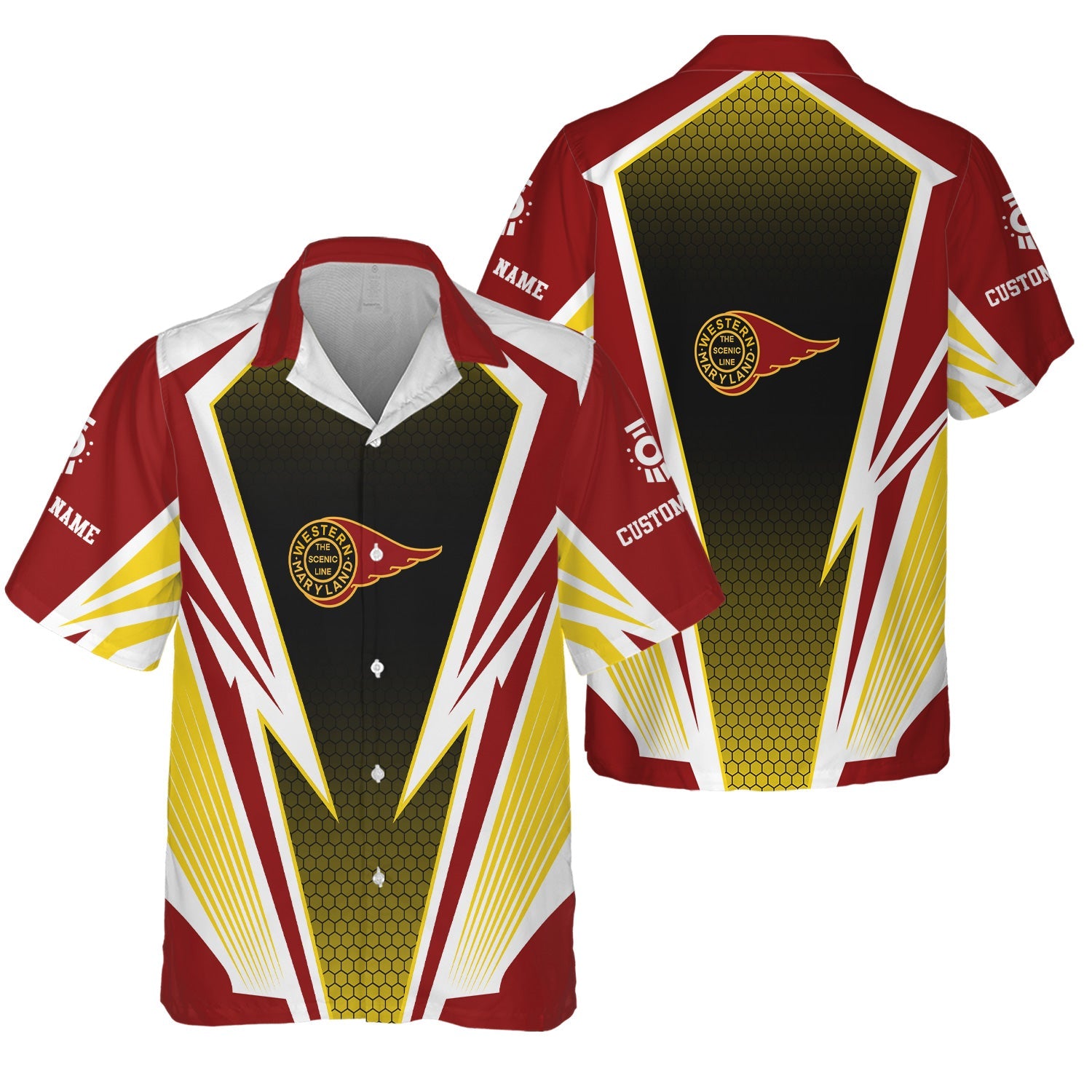 Railspirit Personalized Western Maryland Railway Hawaiian Shirt Lightning Graphic Style Shirt Gift Idea For Train Lover