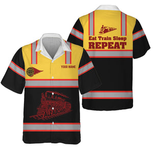 Railspirit Custom Name Western Maryland Railway Hawaiian Shirt Eat Train Sleep Repeat Printed Train Shirt