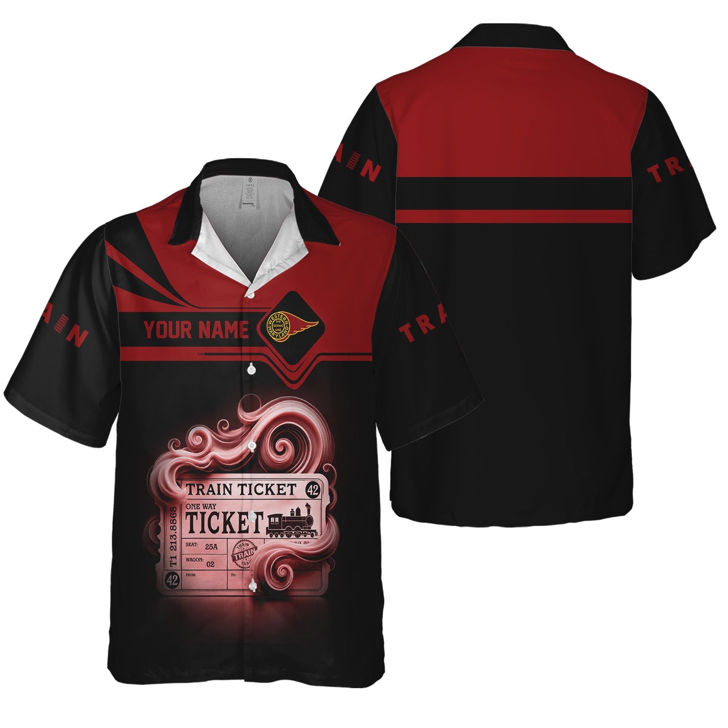 Railspirit Personalized Western Maryland Railway Hawaiian Shirt Train Ticket  American Locomotive Printed Train