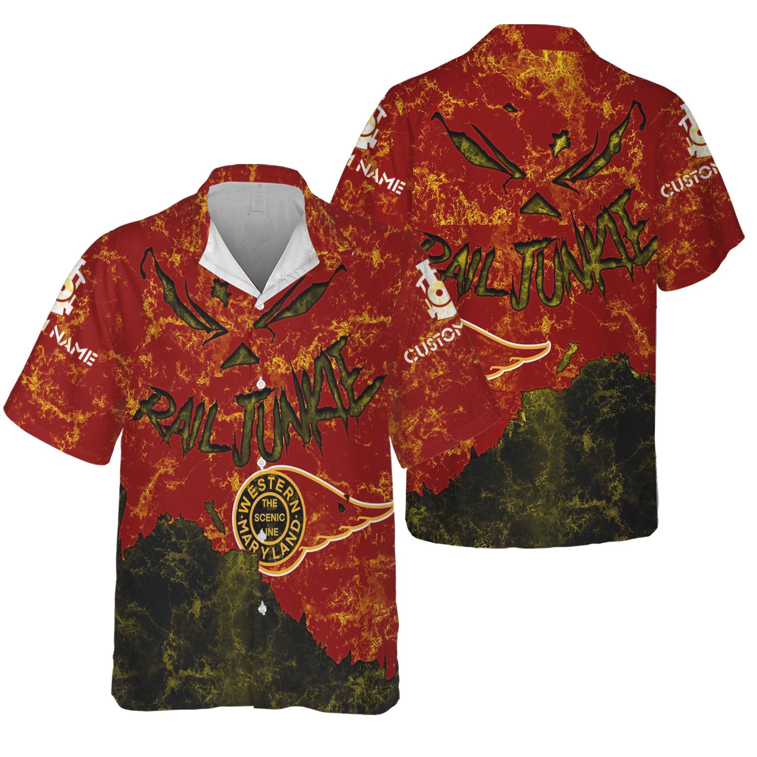 Railspirit Personalized Western Maryland Railway Hawaiian Shirt Torn Graphic Style Train Shirt For Rail Junkie