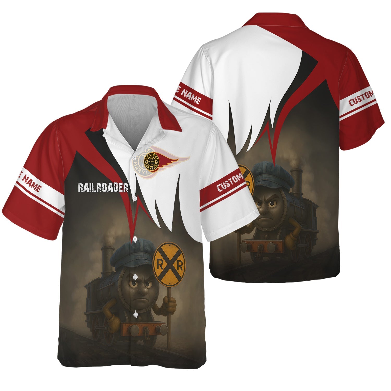 Railspirit Personalized Western Maryland Railway Hawaiian Shirt Angry Train Hawaiian Shirt Gift Idea For Train Lover