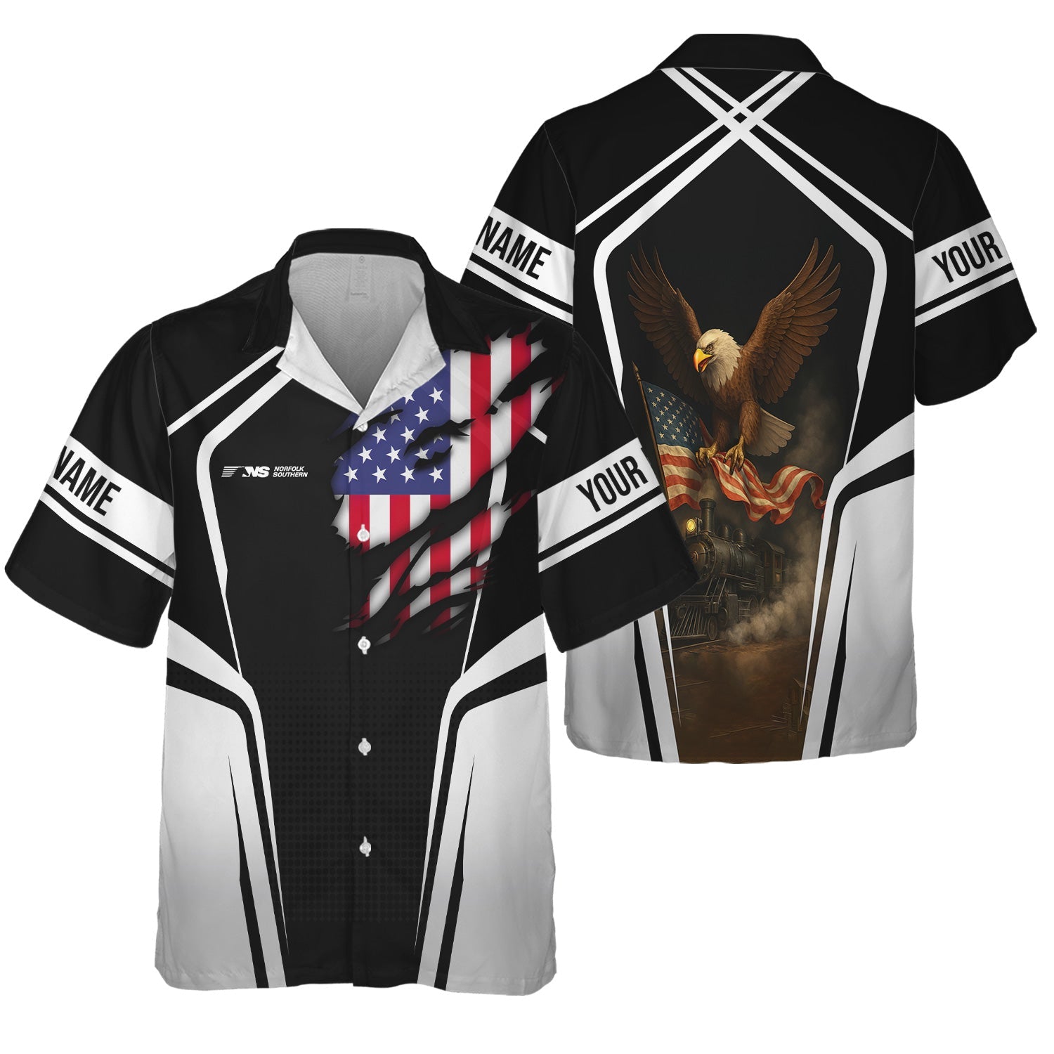 Railspirit Personalized Norfolk Southern Railway Hawaiian Shirt American Eagle Vintage Train Shirt