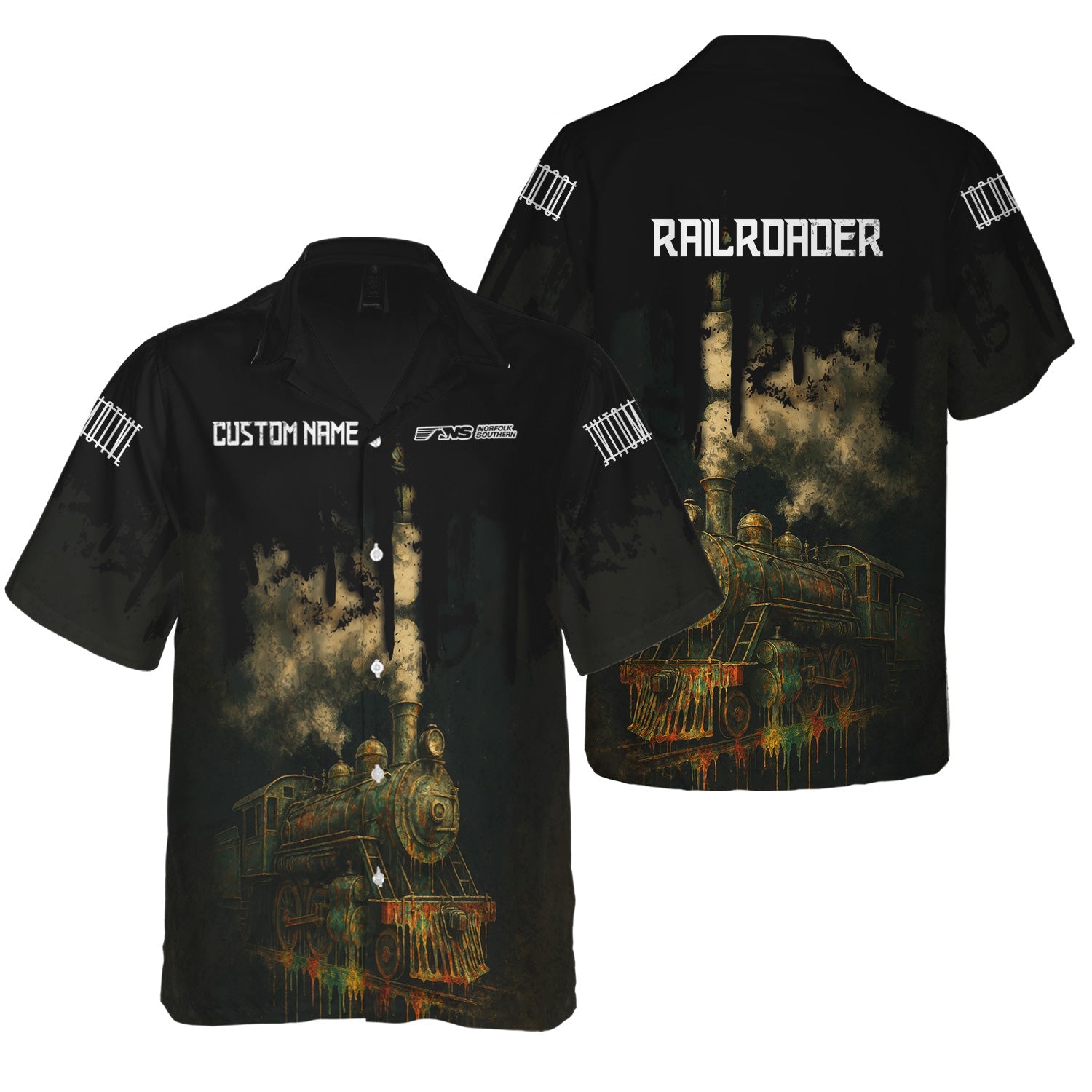 Railspirit Personalized Norfolk Southern Railway Hawaiian Shirt Vintage Train Art Style Shirt For Locomotive Fans