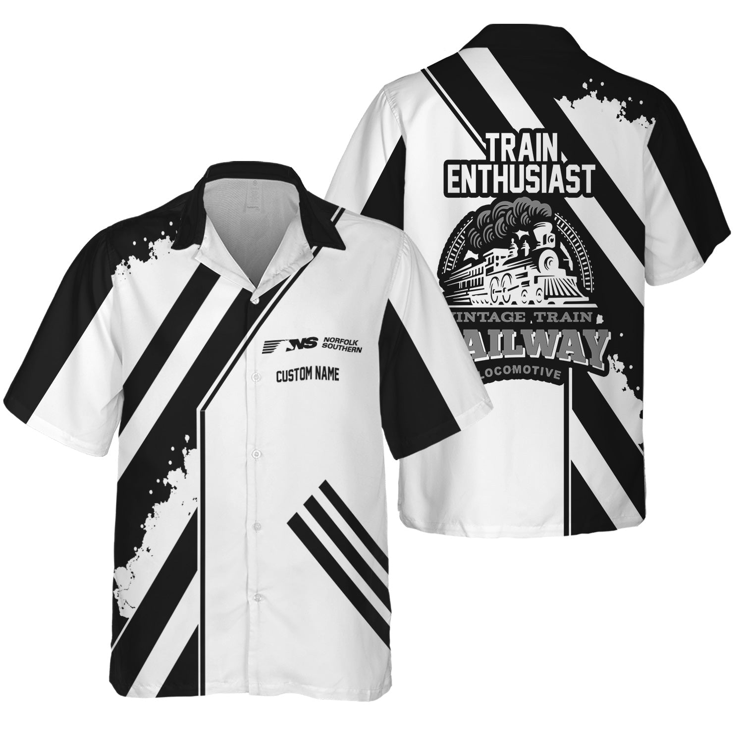 Railspirit Personalized Norfolk Southern Railway Hawaiian Shirt Locomotive Design Train Shirt for Train Enthusiast
