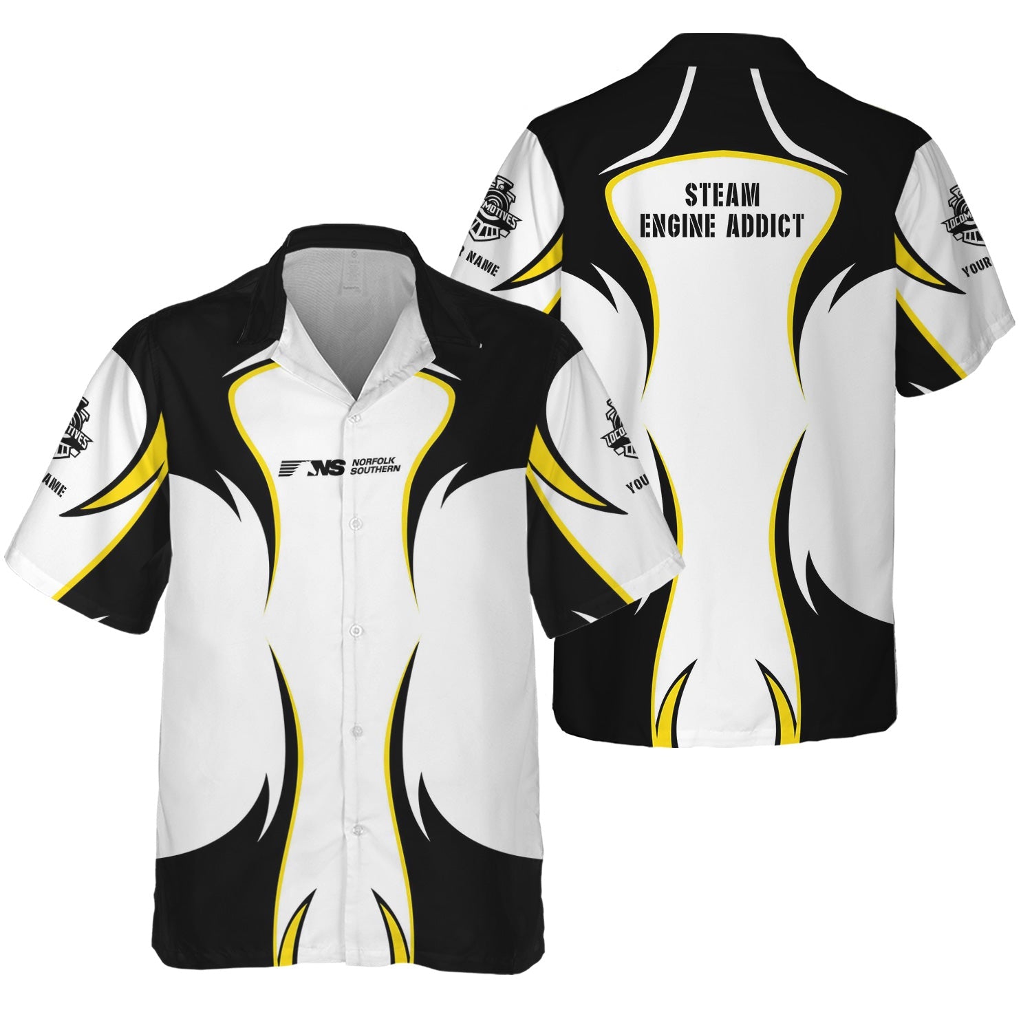 Railspirit Personalized Norfolk Southern Railway Hawaiian Shirt Distinctive Flame Style Shirt For Steam Engine Addict